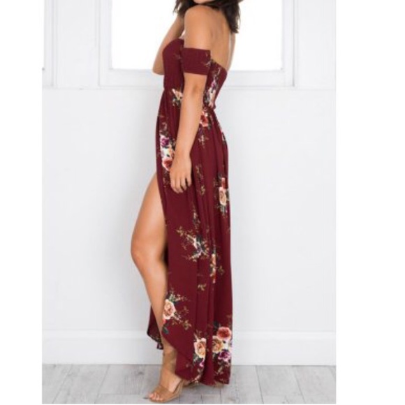 🎉SOLDOUT🎉Marissa Merlot OffShoulder Maxi Dress☀️ - Picture 3 of 8